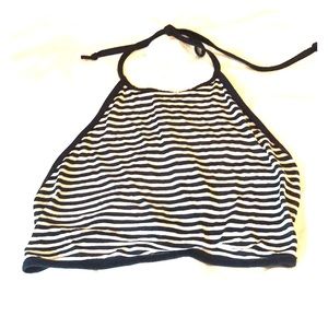 Navy and white striped cropped halter